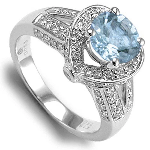 Anel de aniversário de noivado de água-marinha e diamante 18k F VS1 R979 âncora - Imagem 1 de 1