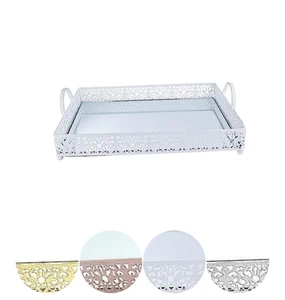16" x 12" Metal Rectangular Fleur De Lis Rim Mirror Serving Tray Party Events - Picture 1 of 18
