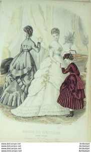 Gravure Mode Magasin Demoiselles 1868 # 12 (aquarellee Old Fashion plate) - Picture 1 of 1