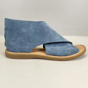 Born Iwa Damen-Sandalen Größe 7 blau Wildleder offene Zehenpartie Reißverschluss hinten flache bequeme Schuhe - Bild 1 von 10