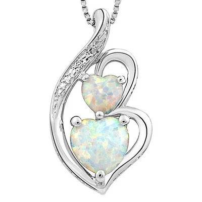 Collar de ópalo creado en laboratorio colgante de corazón con detalles de diamantes en plata de ley - 1... Foto 1 de 4