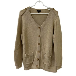 Talbots Womens Sz 2X Oatmeal Tan Chunky Knit Cardigan Sweater Preppy Cabincore - Picture 1 of 5
