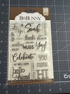 Juego de sellos transparentes Bo Bunny Friendly Greetings amor gracias abrazos sentimientos sonrisa - Imagen 1 de 9