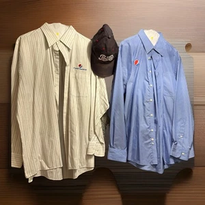 PEPSI Soft Drink Soda Striped Dress Work Shirts Lot 2 & Baseball Cap Uniform - Picture 1 of 12