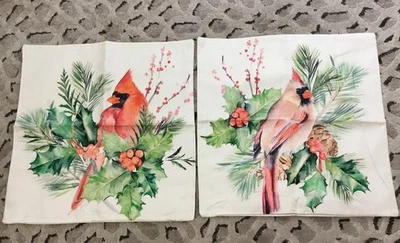 "Lote de 2 fundas de almohada de Navidad Cardinal Birds, 19""x19"" nuevas" Foto 1 de 3