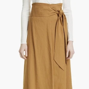 Vince Tie-front Linen Midi Length Wrap Skirt in Mosswood Golden Brown Size 14 - Picture 1 of 9
