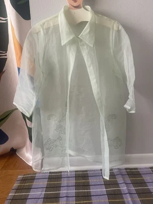 Chaqueta de Colección Años 60 Gasa Verde Floral Cosida Cuello Plumero Transparente Superposición Foto 1 de 4