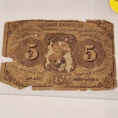 5 Cents Fractional Currency First Issue Postage Note ** PAPER CURRENCY AUCTIONS - Image 1 of 4