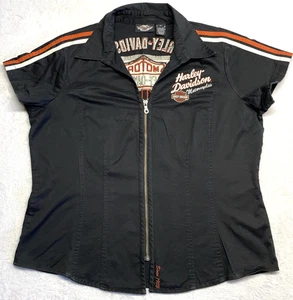 Harley Davidson Zip Up Embroidered Garage Shirt Damen XL schwarz / orange Logo - Bild 1 von 15