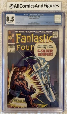 Fantastic Four #55 CGC 8.5 OW PGS! Thing Vs. Silver Surfer Cover, Marvel 1966! - Image 1 of 4