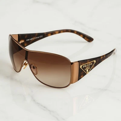 Prada SPR 57L 70E6S1 Sunglasses Brown Gradient Shield Wrap Tortoise Italy Y2k - Image 1 of 4