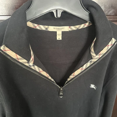 Pullover Burberry Brit Negro Algodón 1/4 Cremallera Logo Jinete Talla Para Hombre Mediana Foto 1 de 4