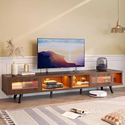 Mid-Century Modern LED TV Stand Media Console Table For TVs Up To 75" With Slid - Image 1 of 4
