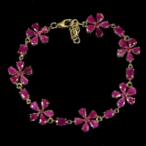 925 Sterling Silver Bracelet Oval Ruby 6x4mm Natural Gemstone Jewelry 7inches - Picture 1 of 14
