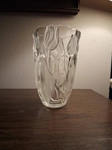 Vnt Mikasa Tulip Satin Frosted/Clear Embossed Crystal Flower Vase. Germany - Picture 1 of 2