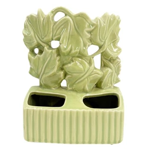 vintage pale green Leaf leaves TV Lamp with planters & vases MCM era lighting - Picture 1 of 12