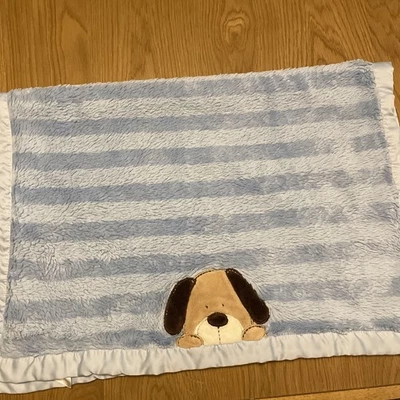 Manta Carters Azul Rayas Cachorro Perro Bebé Felpa Peluda Satén Borde Trasero 30x40" Foto 1 de 4