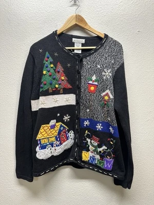 Cárdigan de Navidad vintage blanco ciervo suéter abotonado festivo con cuentas XL 16/18 Foto 1 de 4