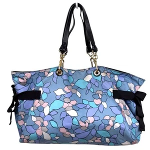 Marc Jacobs Large Flower Floral Tote Blue Pink W/ leather chain Handle w/ Bows - Picture 1 of 17