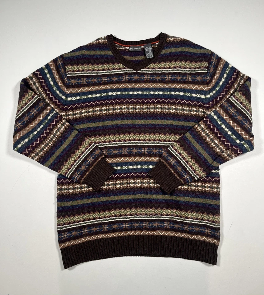 St Johns Bay Sweater Mens Large Tall Brown Multicolor Knit Pullover - Image 1 of 4