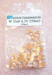 QTY (50) 33uf 6.3V W-CASE ULTRA LOW ESR NIOBIUM OXIDE NOSW336M006R0250 AVX BULK - Picture 1 of 1
