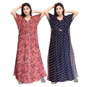Women's Fashion Cotton Printed Full Length Maxi Night Gown Wear Kaftan - Picture 1 of 5