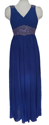 Sue Wong ~ 蓝色雪纺装饰双 V 百褶正式礼服 4 全新 498 美元 — 第 1/4 张图片