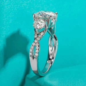 4CT Round Cut Moissanite Solitaire Engagement Ring 18K Gold Plated GRA Certified - Picture 1 of 19