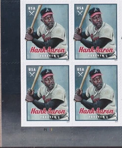 Scott #5908 Hank Aaron Plate Block of 4 Forever Stamps - MNH UV - Picture 1 of 3