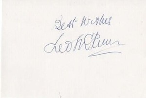 Leo McKern autograph on card (The Prisoner #2, Rumpole of the Bailey)