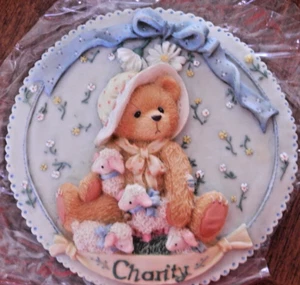NEW Cherished Teddies Girls With Bonnets Flowers "Charity" Plaque #104140 1994 - Picture 1 of 5