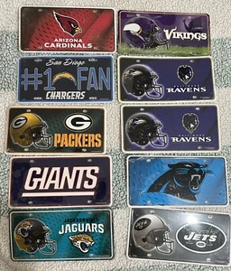 NFL METAL NOVELTY LICENSE PLATE FOOTBALL STATE BACKGROUND ALL TEAMS 10 In Total - Picture 1 of 5