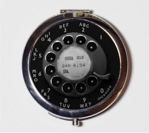 Rotary Phone Dial Telephone Compact Mirror Make Up Pocket Mirror Cosmetic - Picture 1 of 2