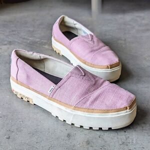 Toms Women's Pink Canvas Alpargata Lug Sole Slip-On Platform Shoes size 10