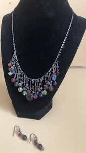 Drop Beaded Necklace by Cookie Lee Multi-Color Plastic & Metal w/Earrings - Picture 1 of 3