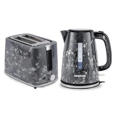 GEEPAS Fluted Collection 1.7L Kettle & 2 Slice Bread Toaster Combo Set, Black - Image 1 of 4