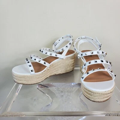 Torrid Womens Shoes 8.5 WW White Faux Leather Silver STudded Platform Sandals - Image 1 of 4