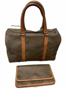Kendo’s Clutch Handbag Brown Paisley Leather Made Italy Purse Bag With Wallet - Picture 1 of 11