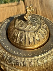 Caviar Serving Dish Gold Tone Persian Luxury Dinnerware 3 Lion Foot Horseman - Picture 1 of 13