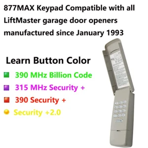 877MAX 877LM 878MAX Garage Door Opener for All Chamberlain Liftmaster Keypad - Picture 1 of 5