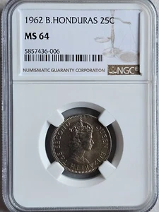 British Honduras 25 Cents 1962 NGC MS 64 - Picture 1 of 2