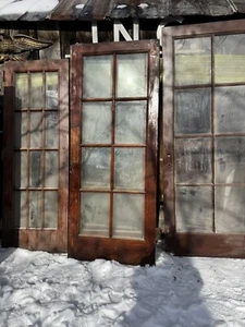 Antique Exterior Wood Entry Door 8 Pane Glass Patina 34”x82” Hershey Theater - Picture 1 of 1