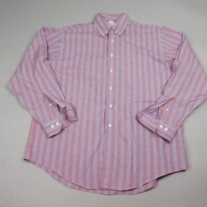 Brooks Brothers Button Up Shirt Large Red Blue Plaid Non Iron Cotton Mens - Picture 1 of 8