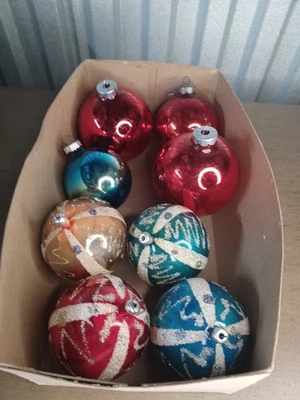 Lote vintage de 8 enfeites mistos de árvore de Natal de vidro e plástico EUA e Itália!  - Imagem 1 de 4