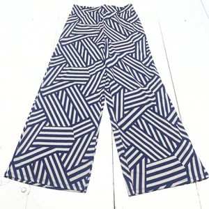 Love You More Pants Womens Large Blue Beige Geometric Wide Leg Stretch Pull On - Picture 1 of 6