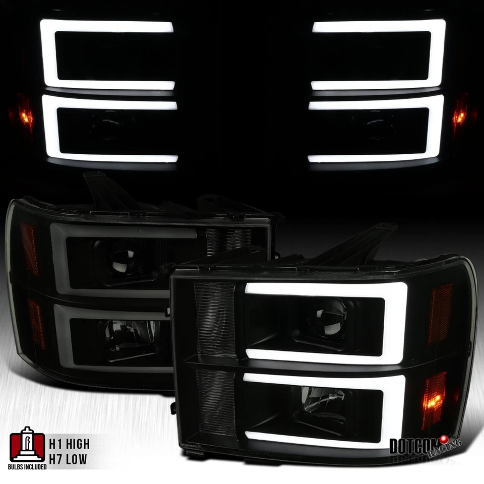 Fit GMC 2007-2012 Sierra Pickup LED Bar Black Smoke Projector Headlights Lamps Foto 1 de 4