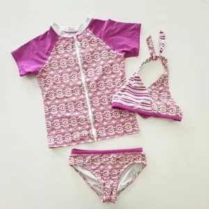 GARNET HILL KIDS 3 Piece Swim Set : Bikini + Rashguard - Magenta, Girls 10 - Picture 1 of 9
