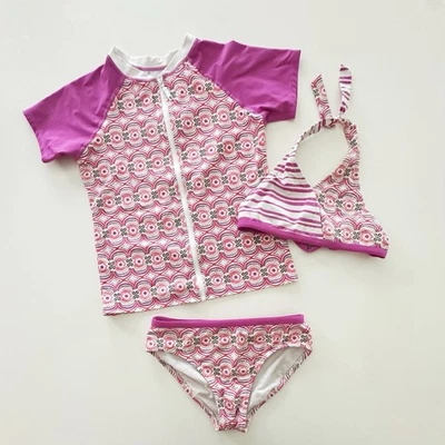 GARNET HILL KIDS 3 Piece Swim Set : Bikini + Rashguard - Magenta, Girls 10 - Image 1 of 4