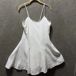 A New Day Linen Blend A-Line Dress Women's L White Beach Coastal Boho Festival - Picture 1 of 14
