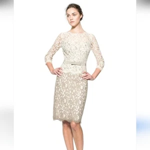 Tadashi Shoji Lace ¾ Sleeve Dress with Grosgrain Ribbon Belt 14 Wedding Formal - Picture 1 of 14